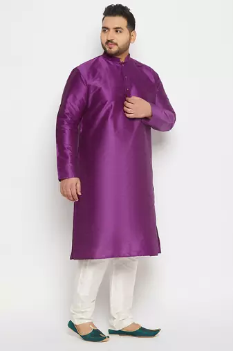 Men's purple and cream silk blend kurta pyjama set