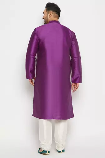 Men's purple and cream silk blend kurta pyjama set