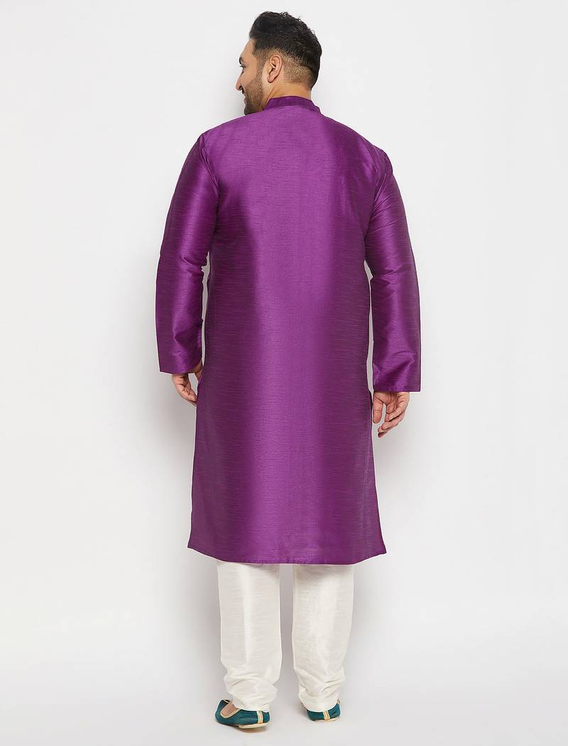 Men's purple and cream silk blend kurta pyjama set