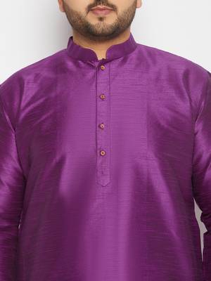 Men's purple and cream silk blend kurta pyjama set 4