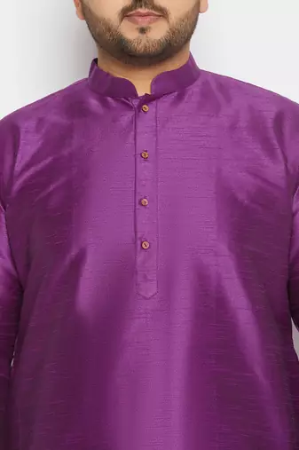Men's purple and cream silk blend kurta pyjama set