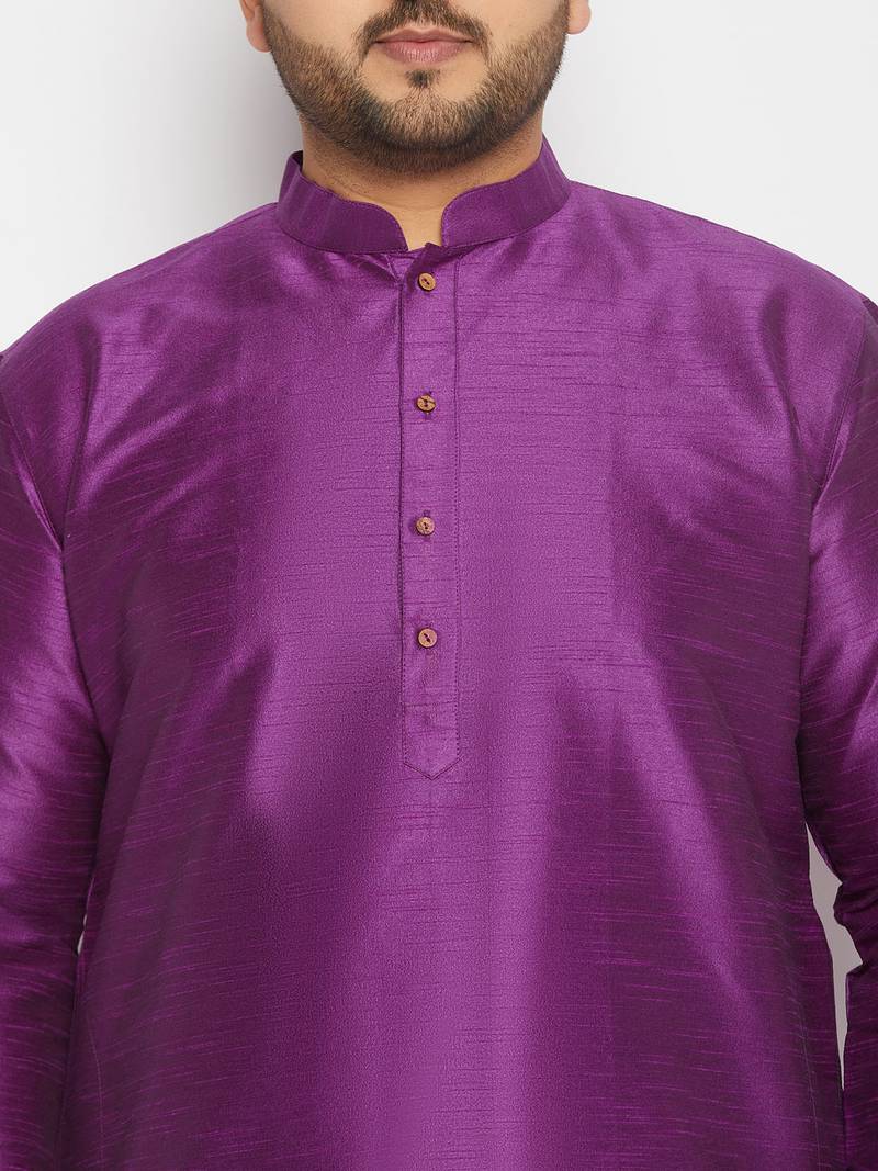 Men's purple and cream silk blend kurta pyjama set