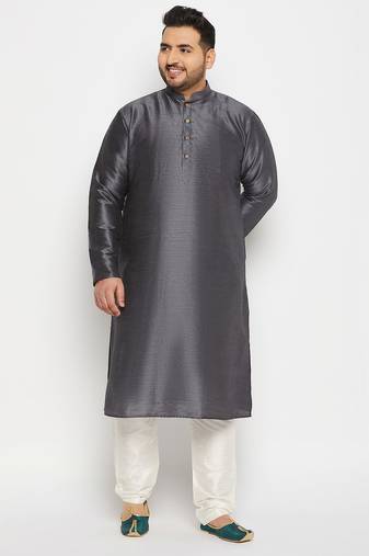 Men's steel and cream silk blend kurta pyjama set