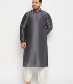 Men's steel and cream silk blend kurta pyjama set