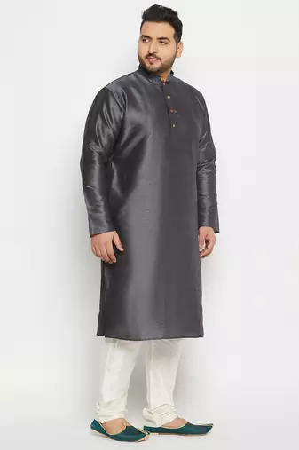 Men's steel and cream silk blend kurta pyjama set