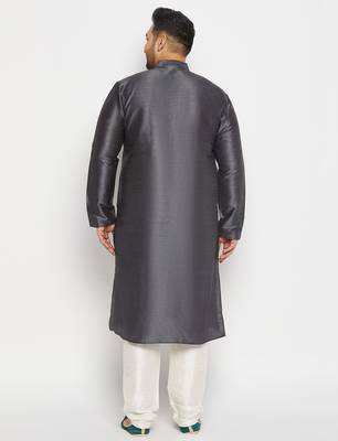 Men's steel and cream silk blend kurta pyjama set 3