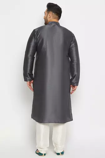 Men's steel and cream silk blend kurta pyjama set