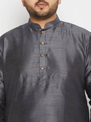 Men's steel and cream silk blend kurta pyjama set 4