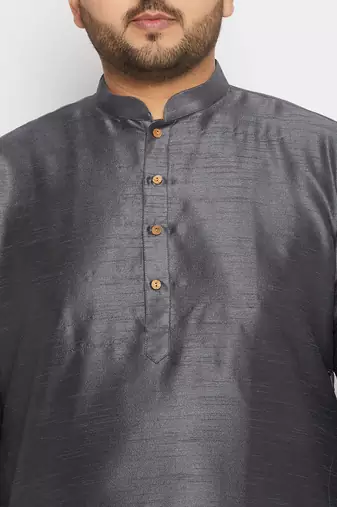 Men's steel and cream silk blend kurta pyjama set