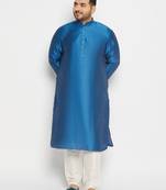 Men's turquoise and cream silk blend kurta pyjama set