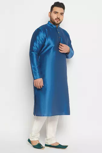 Men's turquoise and cream silk blend kurta pyjama set