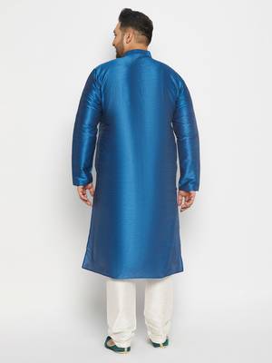 Men's turquoise and cream silk blend kurta pyjama set 3