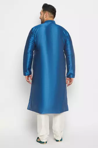 Men's turquoise and cream silk blend kurta pyjama set
