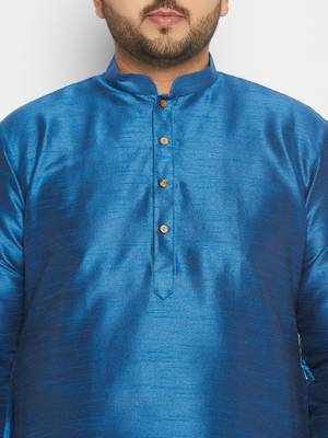 Men's turquoise and cream silk blend kurta pyjama set 4