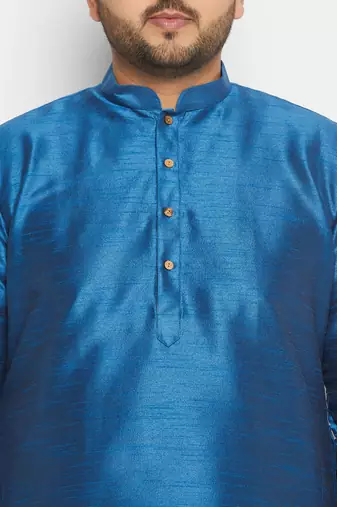 Men's turquoise and cream silk blend kurta pyjama set