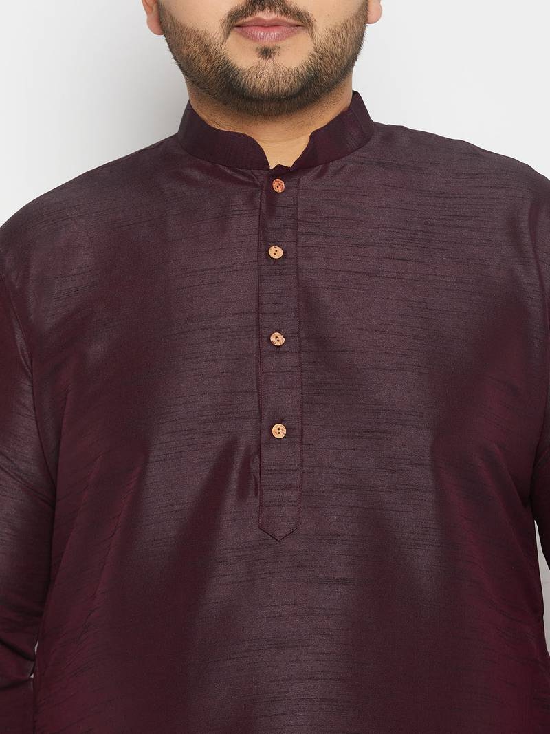 Men's wine and cream silk blend kurta pyjama set