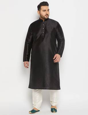 Men's cream silk blend kurta pyjama set 1