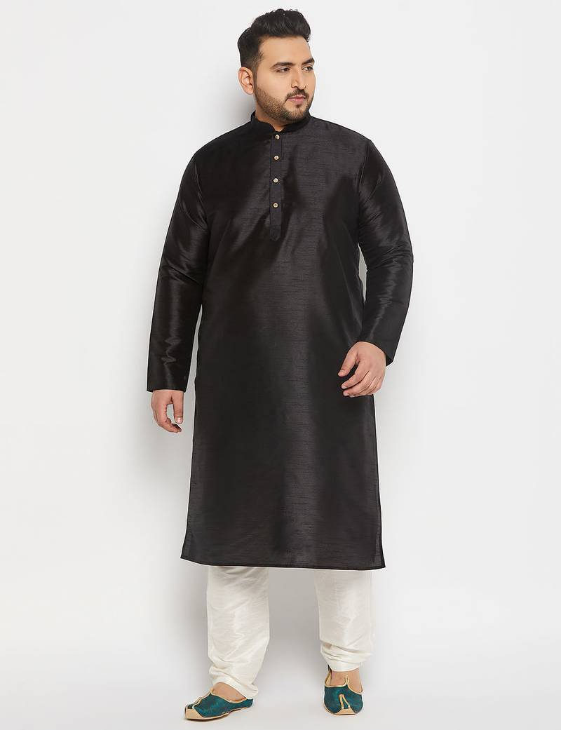 Men's cream silk blend kurta pyjama set