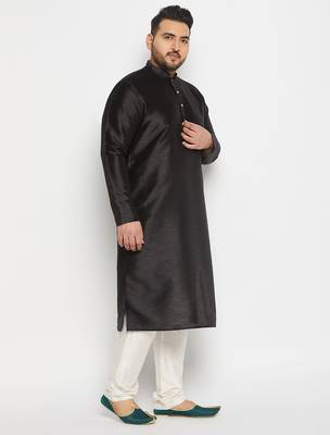 Men's cream silk blend kurta pyjama set 2