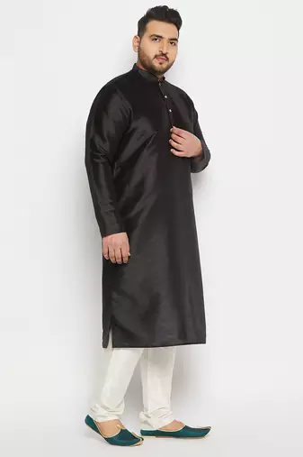 Men's cream silk blend kurta pyjama set