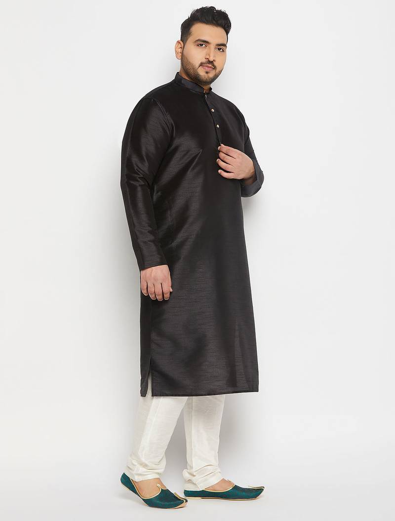 Men's cream silk blend kurta pyjama set