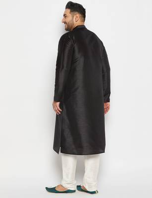 Men's cream silk blend kurta pyjama set 3