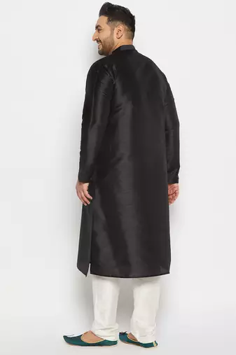 Men's cream silk blend kurta pyjama set