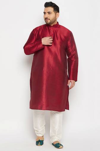Men's maroon and cream silk blend kurta pyjama set