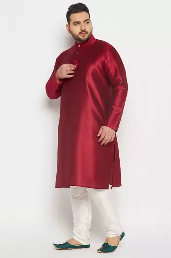 Men's maroon and cream silk blend kurta pyjama set