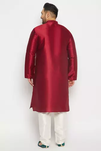 Men's maroon and cream silk blend kurta pyjama set