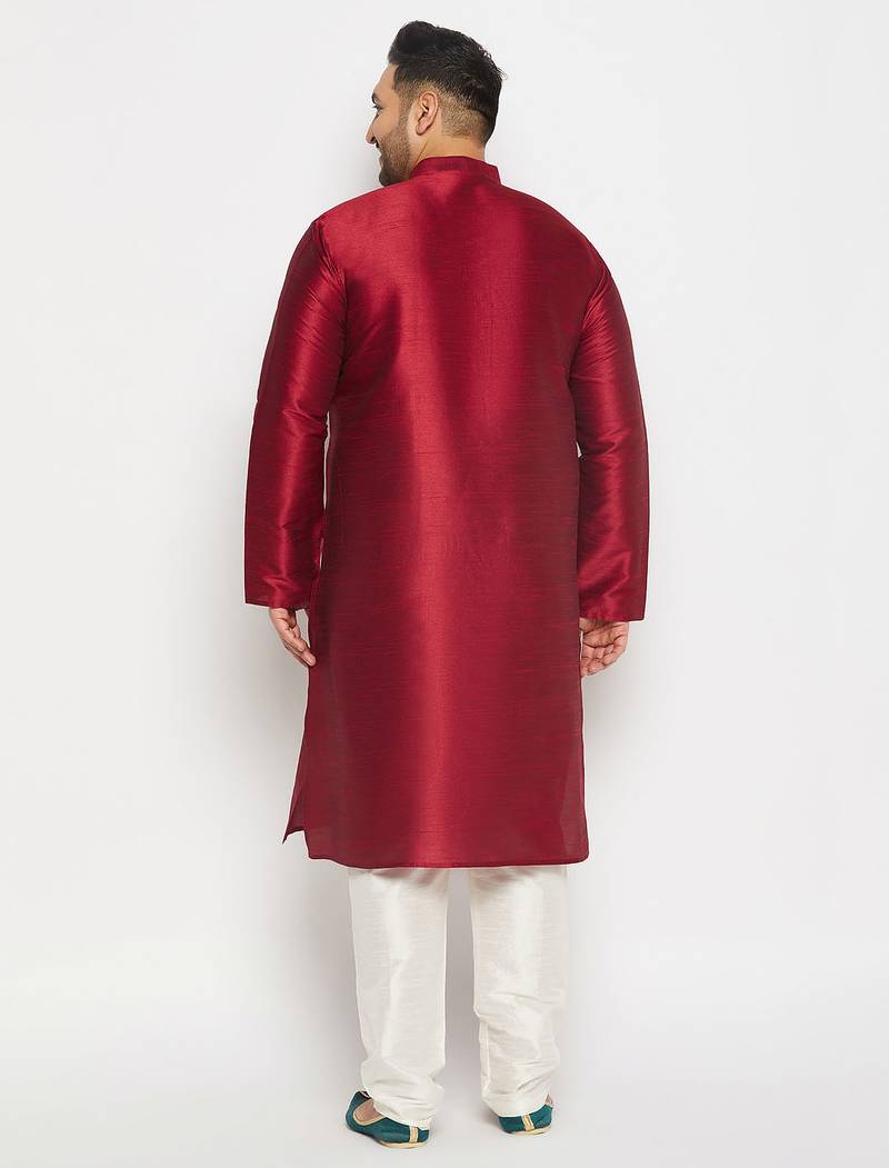Men's maroon and cream silk blend kurta pyjama set