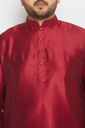 Men's maroon and cream silk blend kurta pyjama set