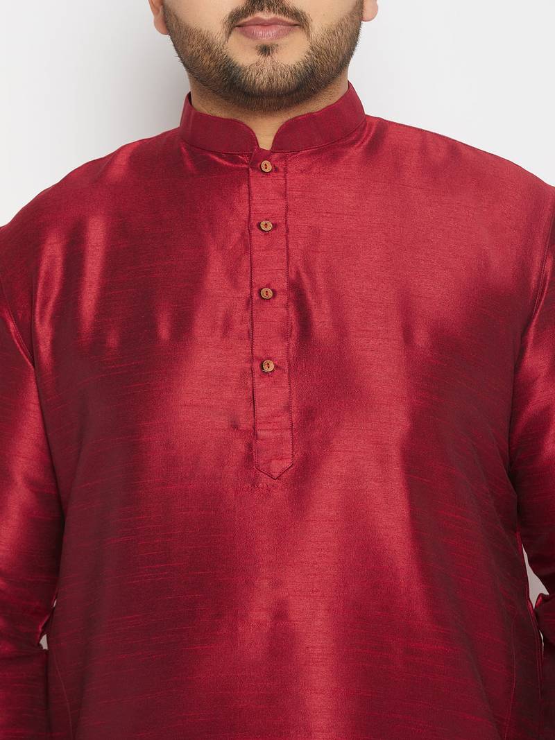 Men's maroon and cream silk blend kurta pyjama set