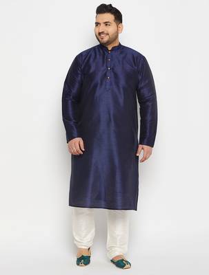 Men's navy blue and cream silk blend kurta pyjama set 1