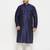Men's navy blue and cream silk blend kurta pyjama set