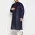 Men's navy blue and cream silk blend kurta pyjama set