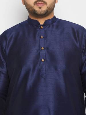 Men's navy blue and cream silk blend kurta pyjama set 4