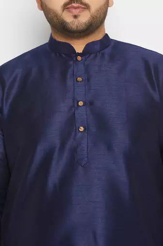 Men's navy blue and cream silk blend kurta pyjama set