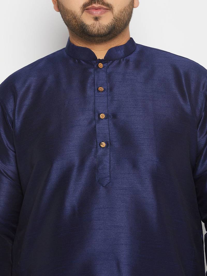 Men's navy blue and cream silk blend kurta pyjama set