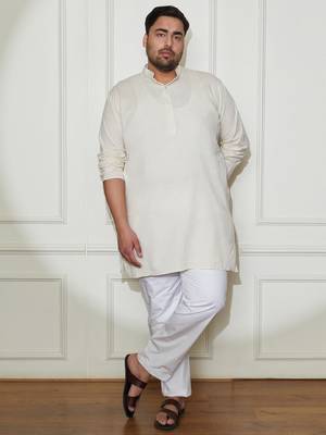 Men's cream cotton kurta 5