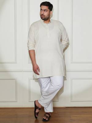 Men's cream cotton kurta pyjama set 2