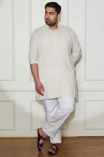 Men's cream cotton kurta pyjama set