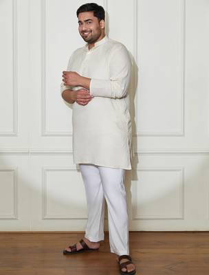 Men's cream cotton kurta pyjama set 4