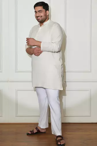 Men's cream cotton kurta pyjama set