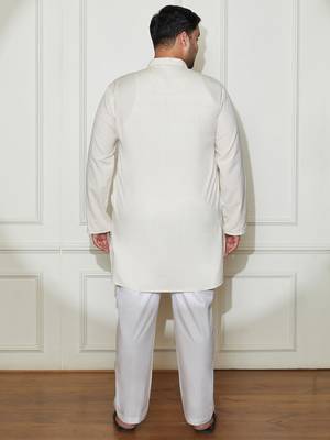 Men's cream cotton kurta pyjama set 5