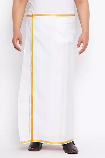 Men's white and gold dhoti/mundu/vesty