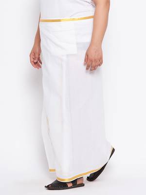 Men's white and gold dhoti/mundu/vesty 5