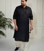 Men's black and cream cotton blend pathani kurta set