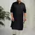 Men's black and cream cotton blend pathani kurta set