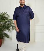 Men's blue and cream cotton blend pathani kurta set